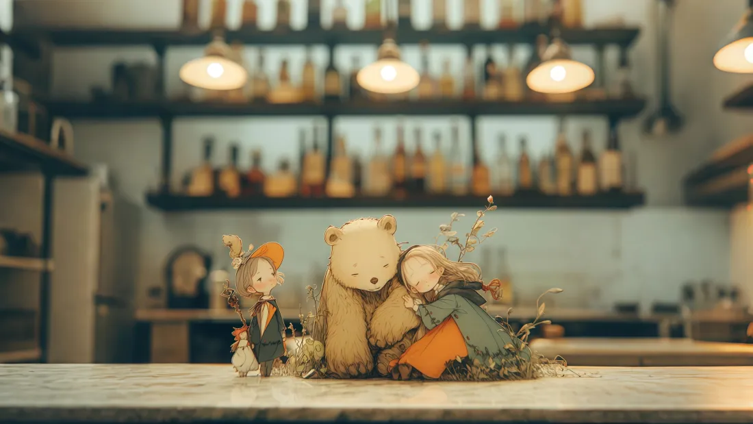 4k女孩小熊壁纸｜咖啡馆背景 - 复古摆件「哲风壁纸」