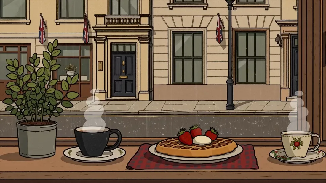 2k手绘美食街景壁纸｜暖色调漫画风 - 咖啡茶杯「哲风壁纸」