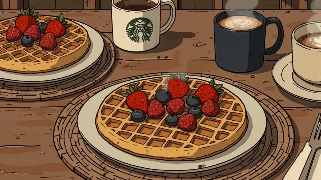 2k华夫饼美食壁纸｜漫画风手绘 - 暖色调「哲风壁纸」