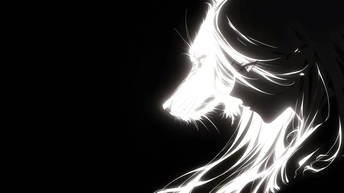 4k狼女侧脸剪影壁纸｜黑白反色 - 艺术「哲风壁纸」