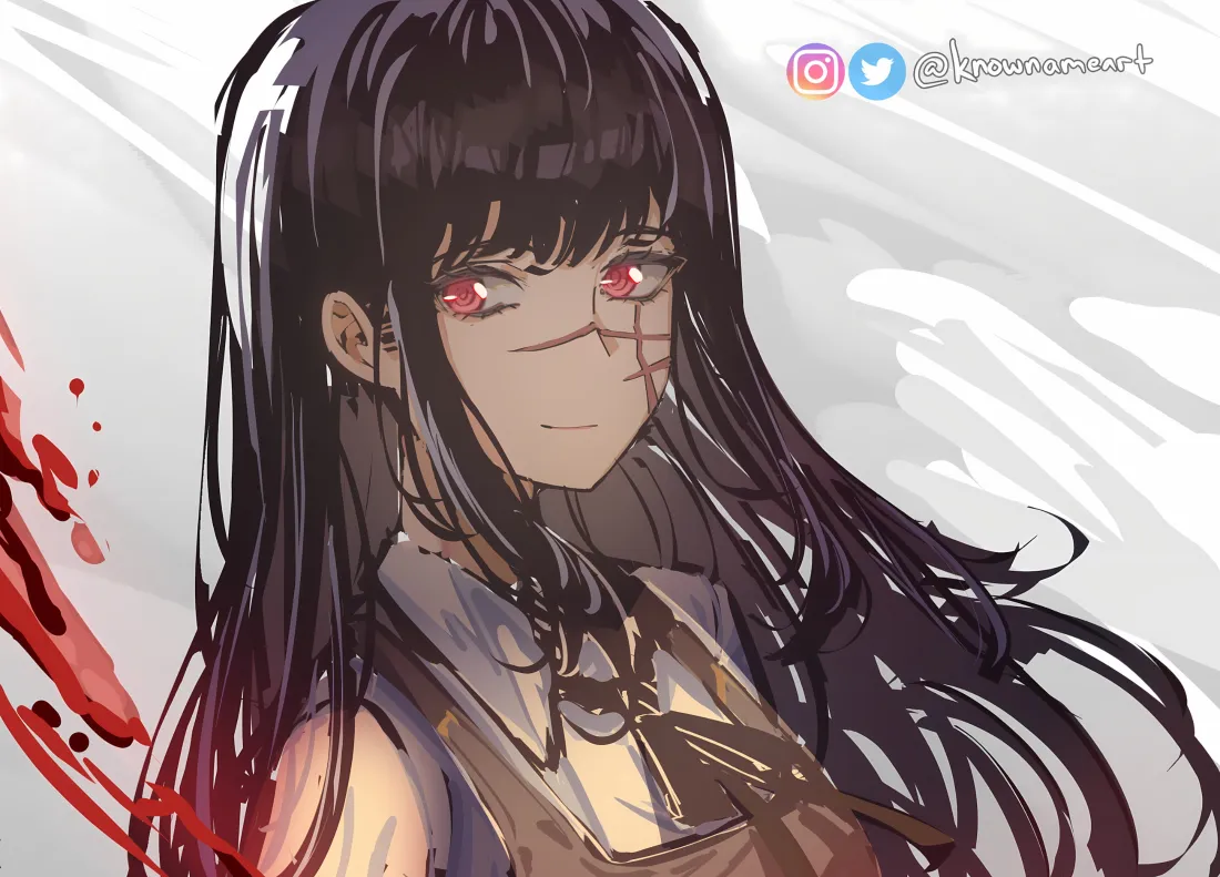 3k电锯人三鹰朝壁纸｜红瞳血迹背景 - 长发「哲风壁纸」