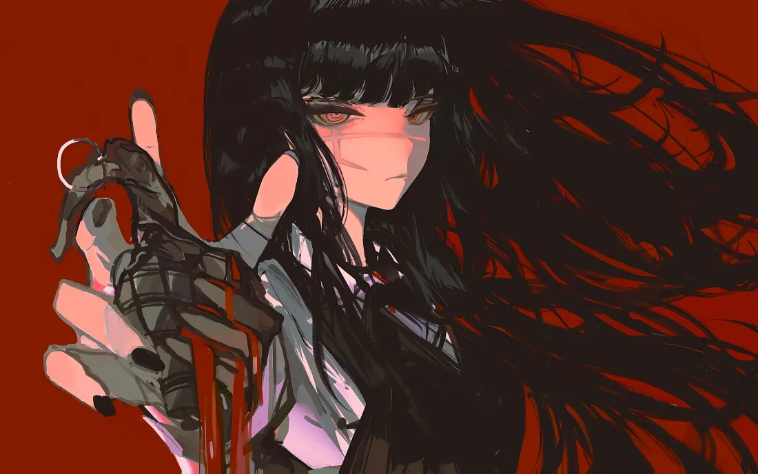 2k三鹰朝壁纸｜电锯人背景图 - 暗黑红「哲风壁纸」