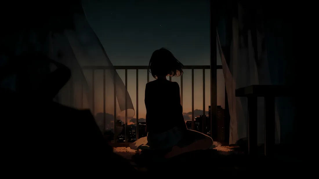 3k黄昏窗前少女壁纸｜暮色阳台背景 - 安逸场景「哲风壁纸」