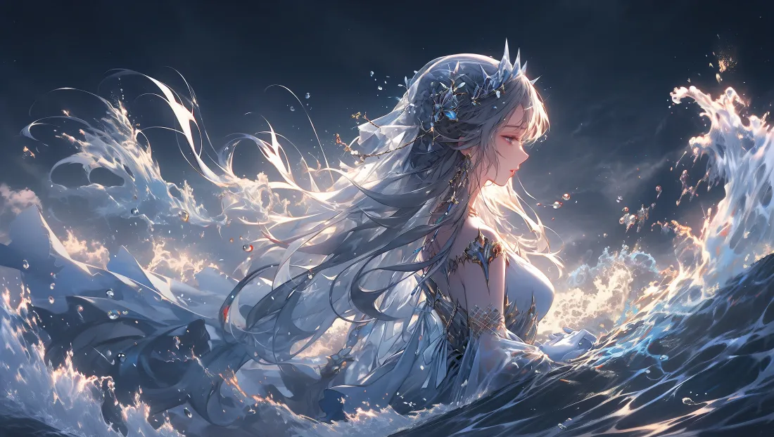 4k银发少女海侧颜壁纸｜海浪发光背景 - 二次元「哲风壁纸」