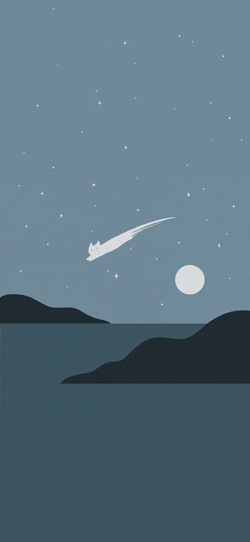 猫猫流星简约手机壁纸｜夜空山水背景 - 宁静「哲风壁纸」