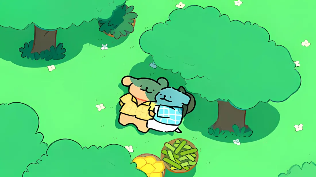 2k线条小狗森林壁纸｜绿色背景 - 卡通小狗「哲风壁纸」