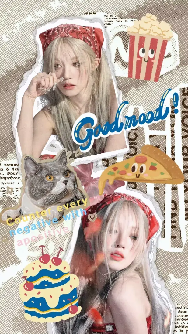 宋雨崎贴纸风手机壁纸｜猫咪蛋糕背景 - 金发「哲风壁纸」