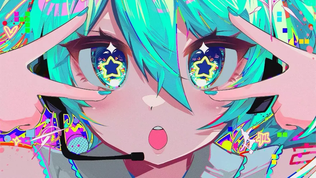 2k星星眼青发动漫壁纸｜炫彩背景 - 耳机「哲风壁纸」