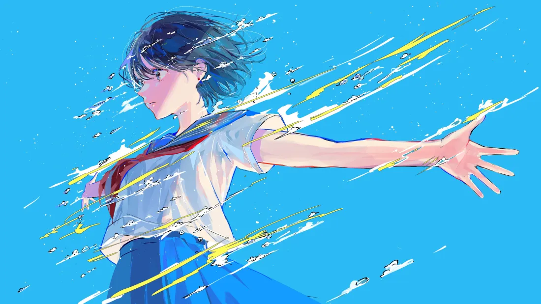 4k水手服少女壁纸｜蓝色背景 - 动漫「哲风壁纸」