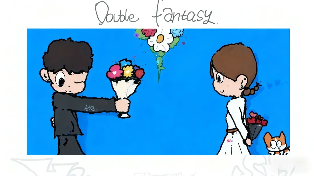 3k卡通求婚壁纸｜蓝色背景 - 西装婚纱「哲风壁纸」