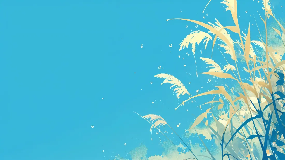 4k草插画壁纸｜蓝色背景 - 清新自然「哲风壁纸」