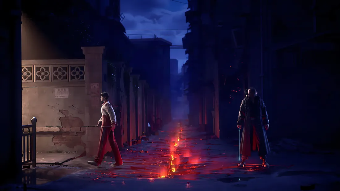 6k斩神动漫壁纸｜古风小巷火焰 - 红衣人物「哲风壁纸」