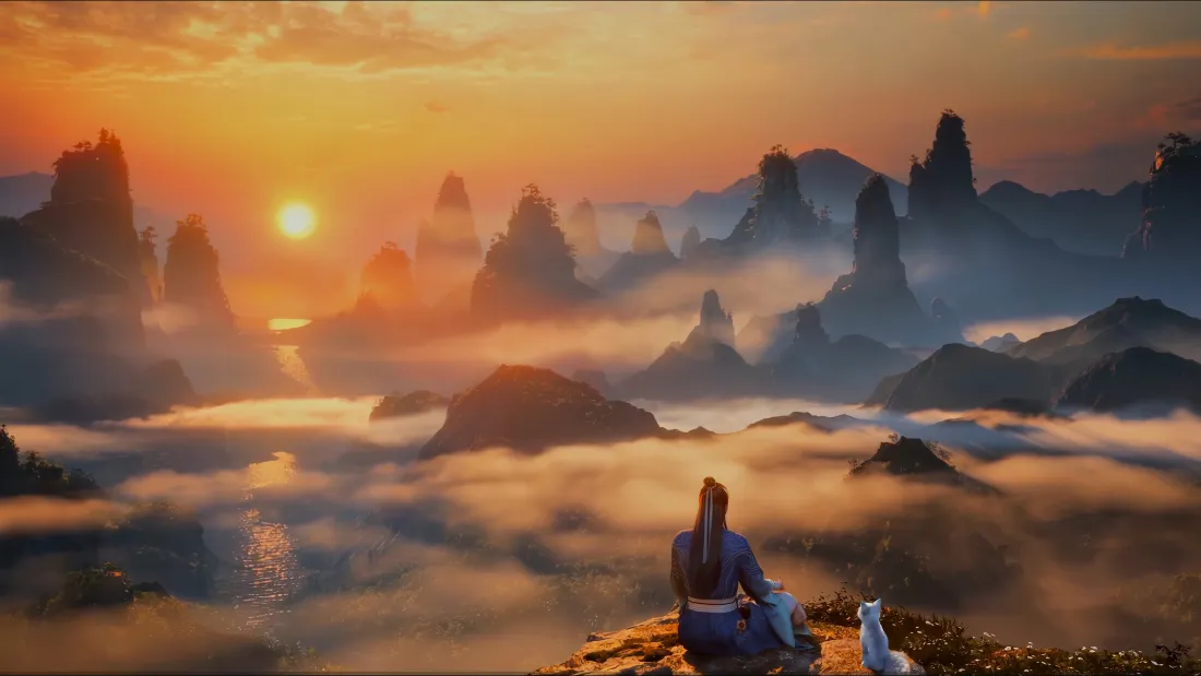 4k凡人修仙传壁纸｜夕阳云海山峰 - 韩立「哲风壁纸」