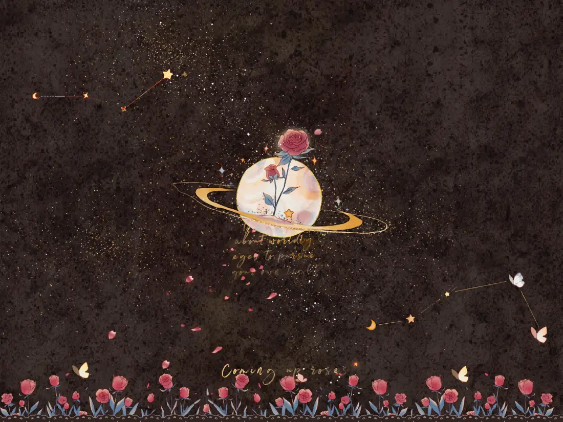3k手绘玫瑰星球壁纸｜暗色星空 - 蝴蝶花卉「哲风壁纸」