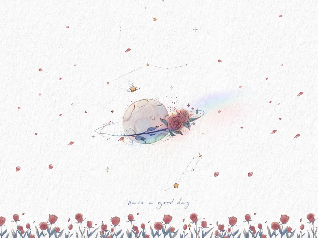 3k手绘玫瑰插画壁纸｜花田蜜蜂背景 - 梦幻「哲风壁纸」