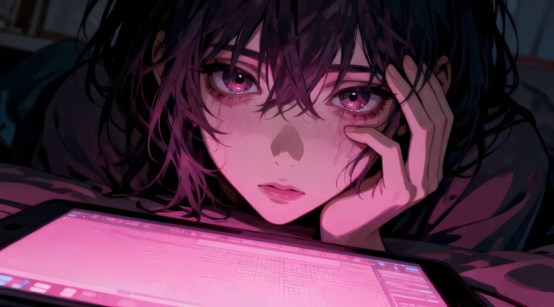 2k粉瞳动漫少女壁纸｜紫粉背景 - 电子设备「哲风壁纸」