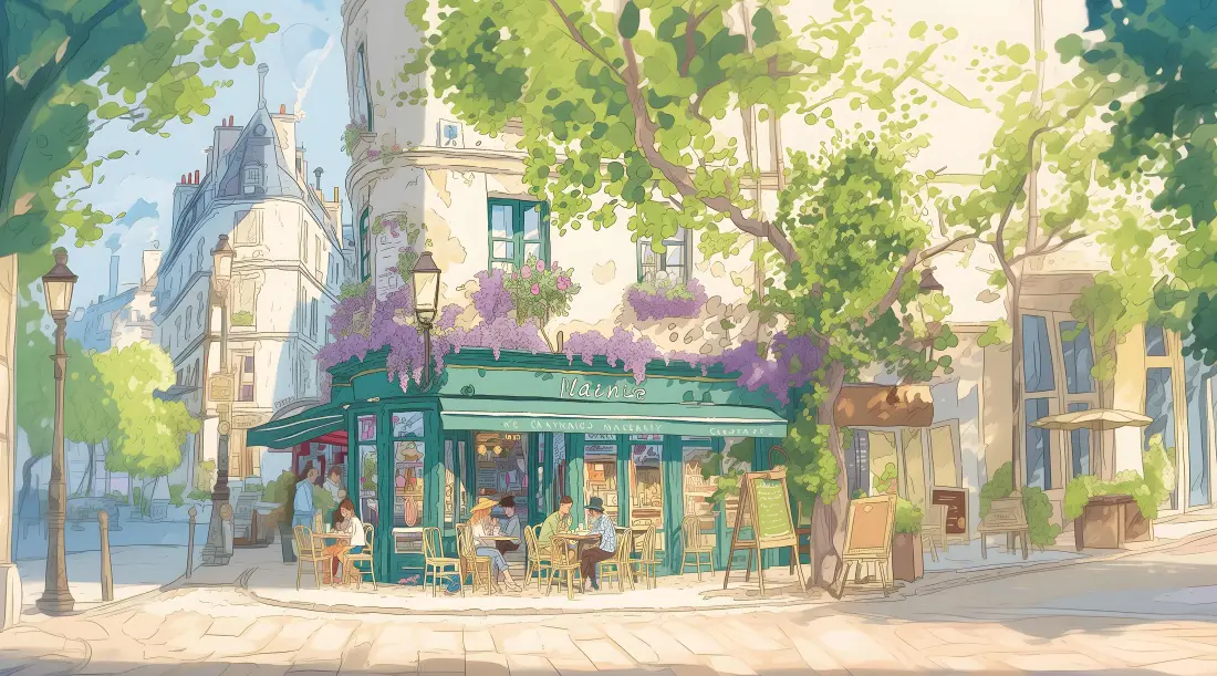 4k手绘街景壁纸｜巴黎咖啡馆背景 - 插画「哲风壁纸」