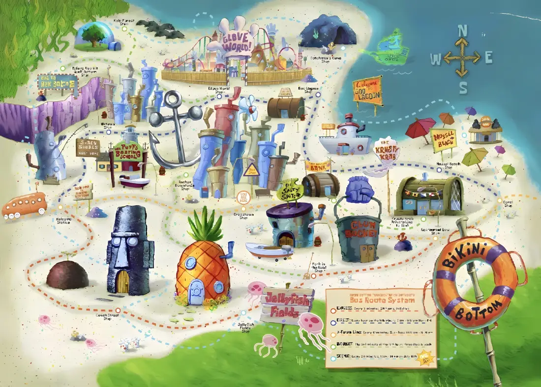 2k海绵宝宝比奇堡地图壁纸｜卡通 - 菠萝屋蟹堡王「哲风壁纸」