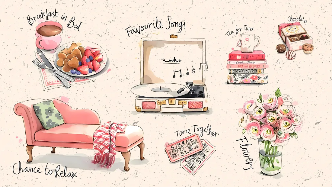 8k草莓ins风休闲壁纸｜手绘居家背景 - 音响鲜花「哲风壁纸」