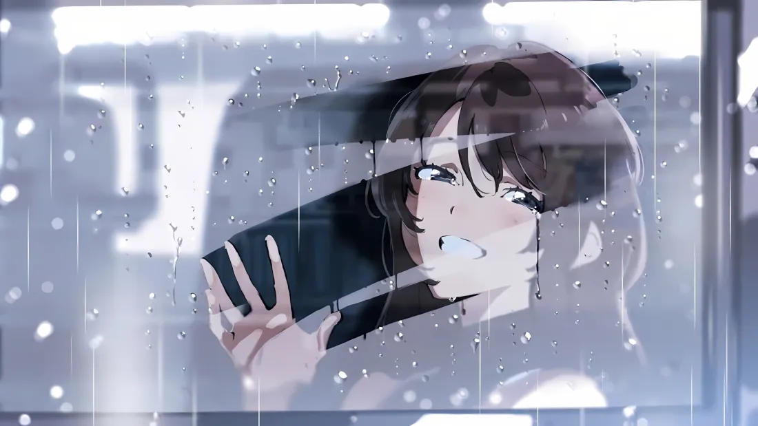 3k动漫少女壁纸｜朦胧玻璃背景 - 雨天漫画「哲风壁纸」