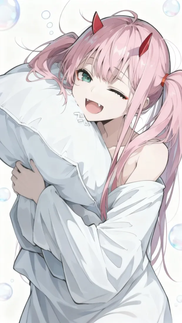 02手机壁纸｜粉发双马尾 - 可爱抱枕「哲风壁纸」