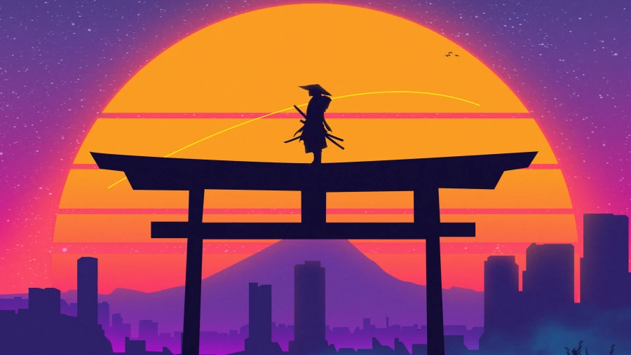 5k武士壁纸-太阳背景-星星眼星星眼-日落「哲风壁纸」